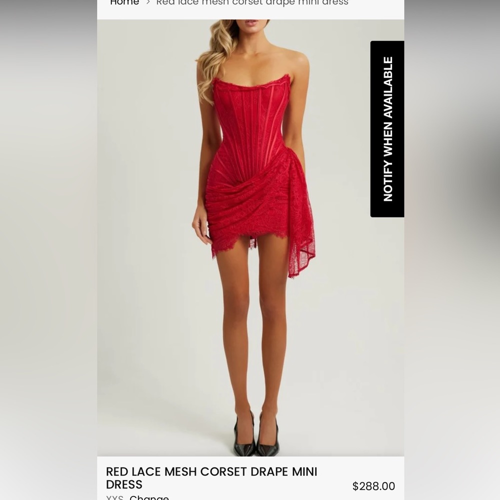 Red Lace Mesh Corset Drape Mini Dress